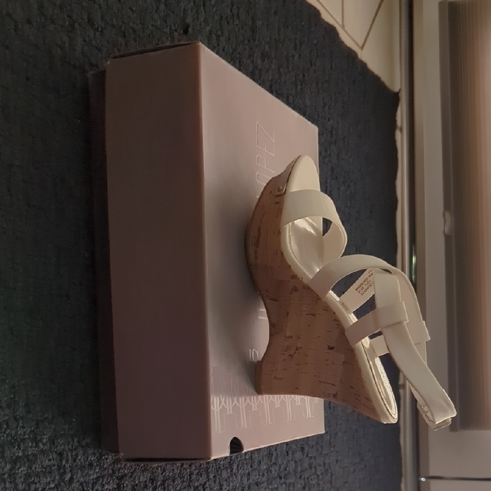 Jennifer Lopez Cream Wedge Sandals